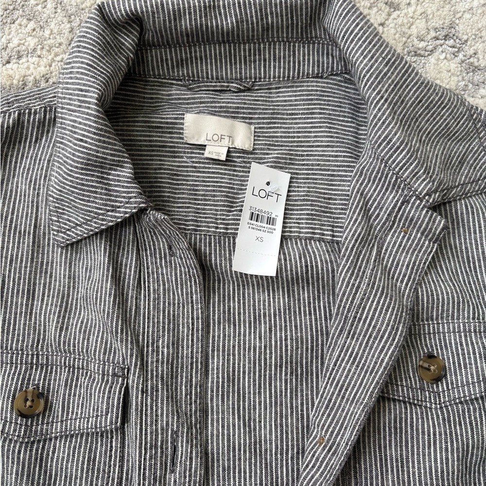 Loft linen blend striped shirt jacket - Picture 3 of 3
